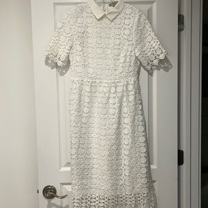 White lace dress with collar detail